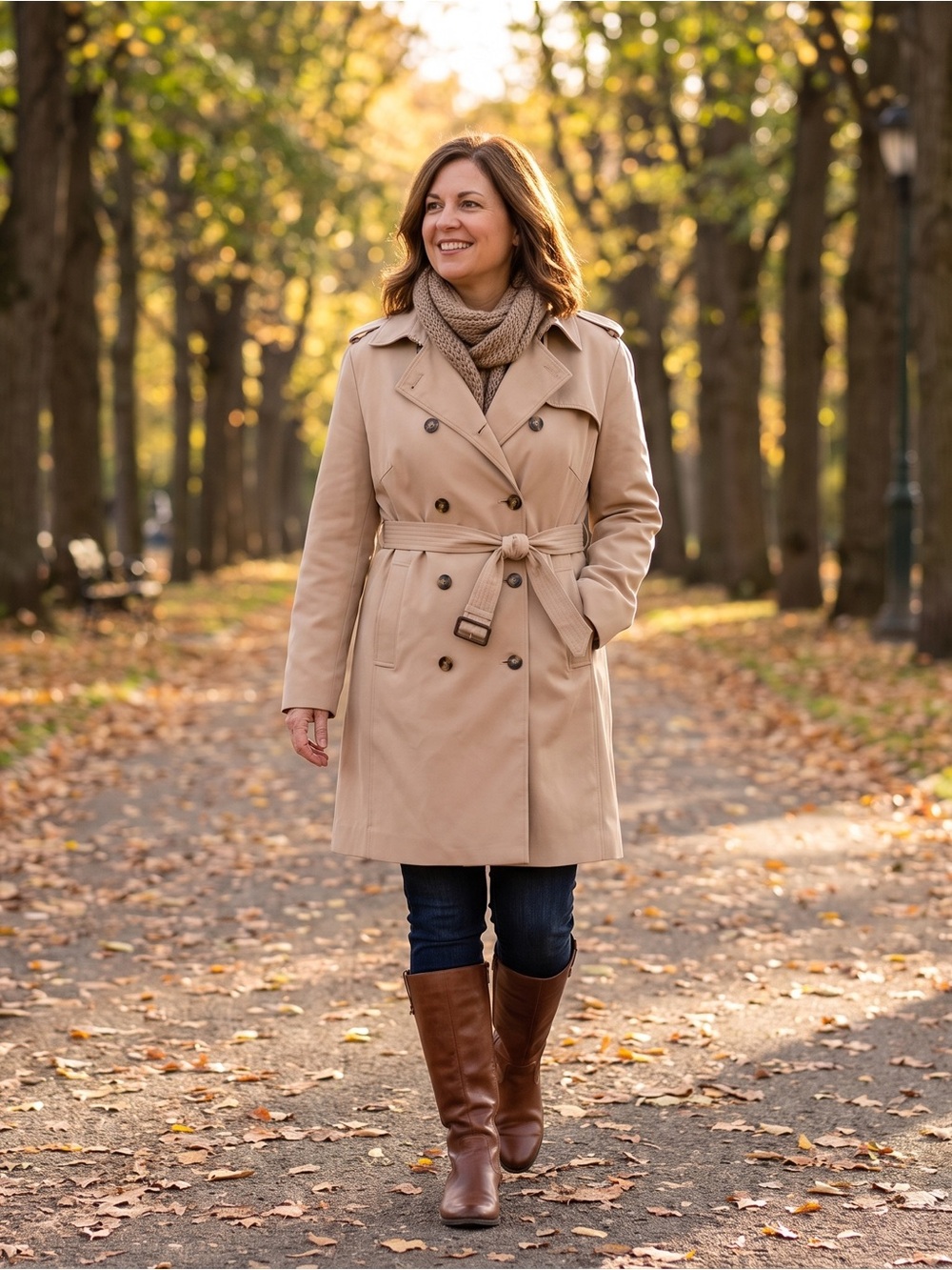 H&M Beige Double-Breasted Trench Coat with Belt